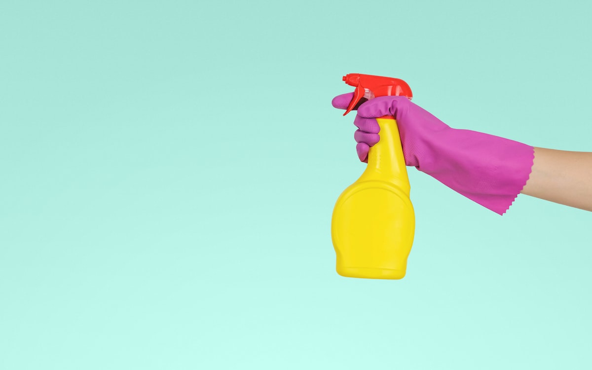 Cleaning pro with spray bottle ready to work